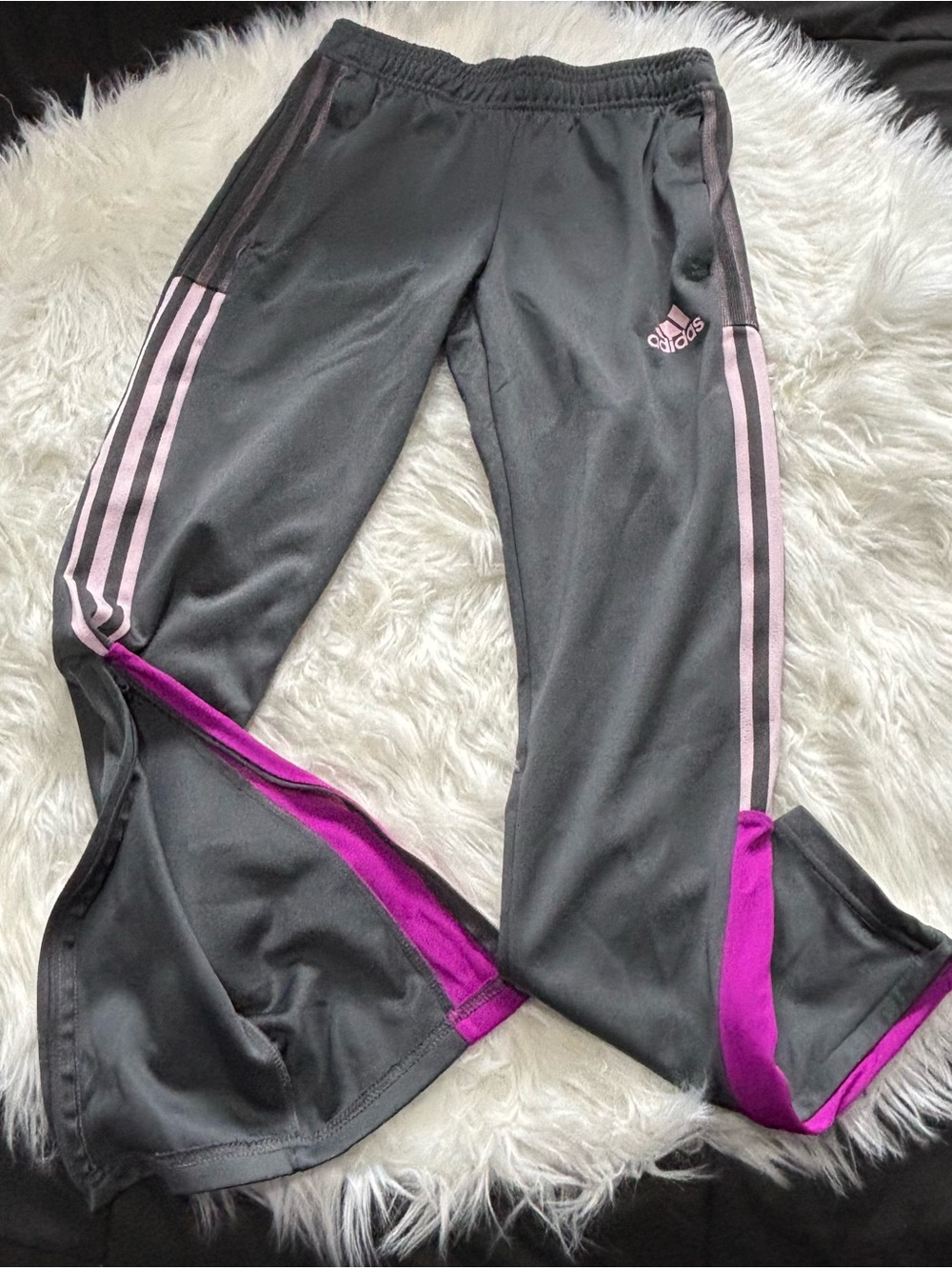 Adidas Girls' Gray Track Pants with Purple Accents